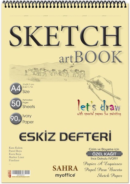 Byars Bilişim Byars-Eskiz Defteri A4 50 Yaprak Spiralli Ivory Sketchbook 90 gr Byarsbilişim