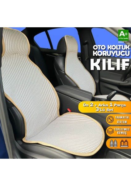 Oto Koltuk Koruyucu Kılıf Krem Universal 2+1 Parça Ön Arka A+ Kalite