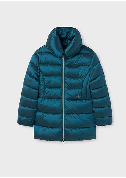 10-16 Yaş Kız Çocuk Petrol Yeşili Renk Uzun Mont