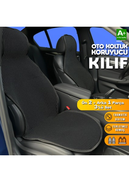 Oto Koltuk Koruyucu Kılıf Siyah Universal 2+1 Parça Ön Arka A+ Kalite