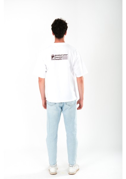 Protect Your Mental Health Oversize Fit T-Shirt Erkek - Beyaz modelleri
