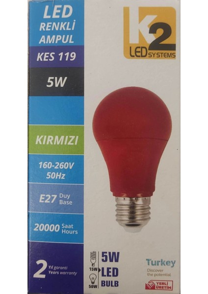 Kırmızı 5W Renkli LED Ampul E-27 420 Lümen