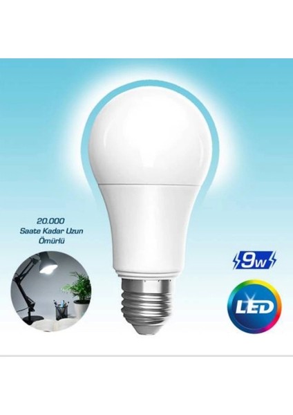 9W LED Ampul E-27 Duylu Beyaz