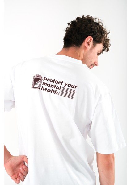 Protect Your Mental Health Oversize Fit T-Shirt Erkek - Beyaz fiyatları