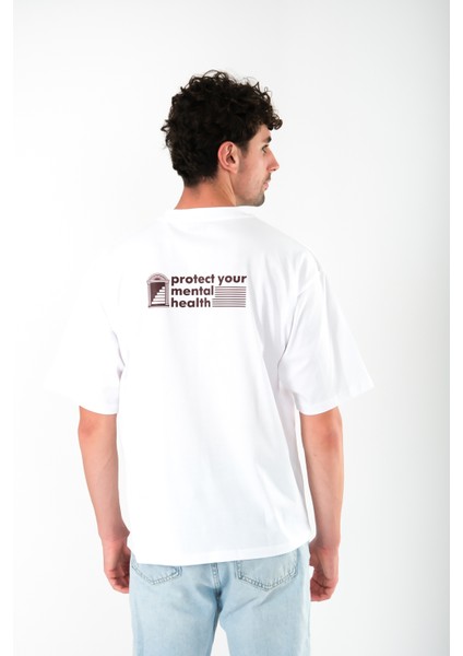 Protect Your Mental Health Oversize Fit T-Shirt Erkek - Beyaz fırsatları