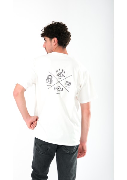 Camp Life Oversize Fit T-Shirt Erkek - Ekru fiyatları