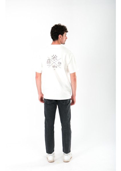 Camp Life Oversize Fit T-Shirt Erkek - Ekru fırsatları