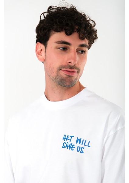 Art Will Save Us Oversize Fit T-Shirt Erkek - Beyaz