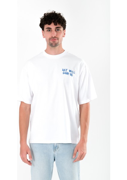 Art Will Save Us Oversize Fit T-Shirt Erkek - Beyaz modelleri