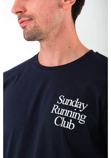 Sunday Running Club Regular Fit T-Shirt Erkek - Lacivert