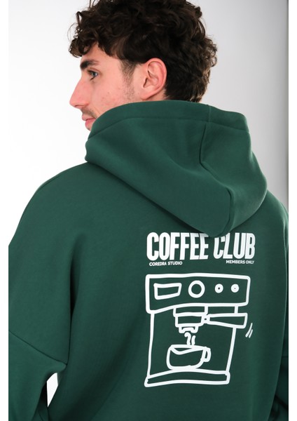 Coffee Club Oversize Fit Hoodie Erkek - Yeşil