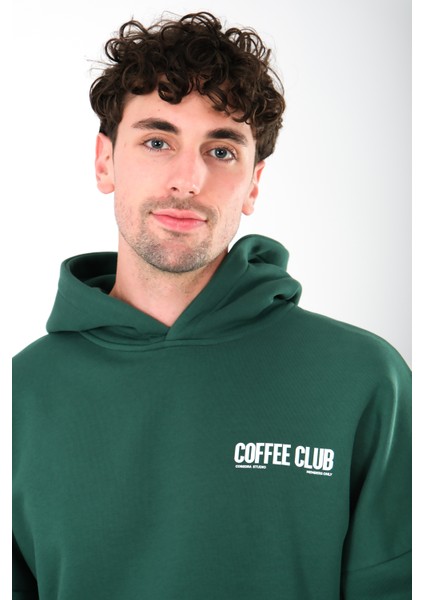 Coffee Club Oversize Fit Hoodie Erkek - Yeşil fiyatları