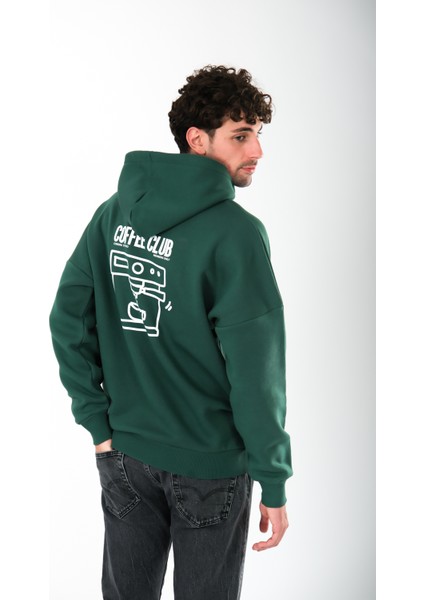 Coffee Club Oversize Fit Hoodie Erkek - Yeşil modelleri