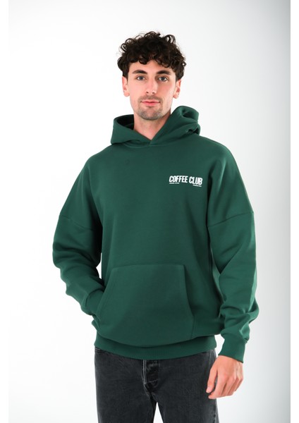Coffee Club Oversize Fit Hoodie Erkek - Yeşil indirimleri
