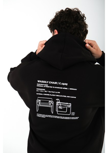 Wassily Chair Oversize Fit Hoodie Erkek - Siyah