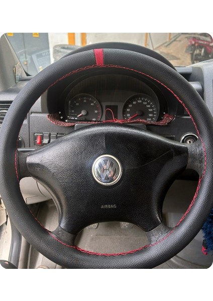 Dikişli Direksiyon Kılıfı Damarlı Deri Kırmızı Yüzük Kırmızı Dikişli Vw Crafter Için Ip Iğne Dahil indirimleri