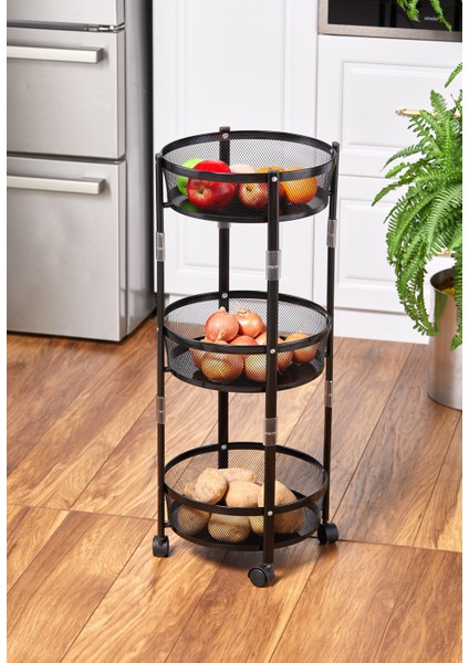 3 Katlı Pratik Katlanır Siyah Renk Tekerlekli Patates Soğanlık - Çok Amaçlı 87,5cm Metal Organizer fırsatları