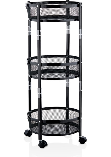 3 Katlı Pratik Katlanır Siyah Renk Tekerlekli Patates Soğanlık - Çok Amaçlı 87,5cm Metal Organizer