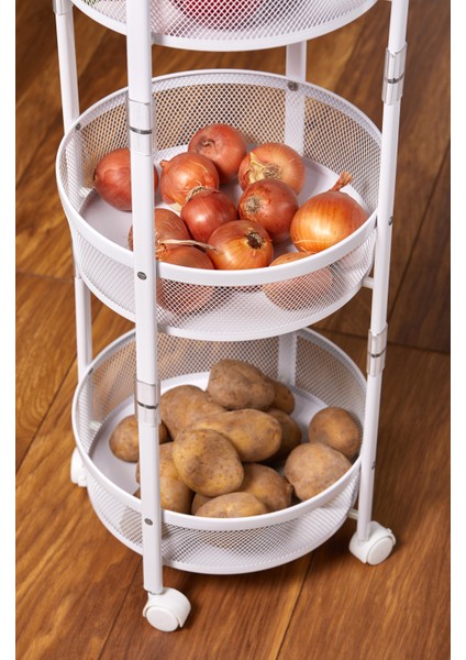 3 Katlı Pratik Katlanır Beyaz Renk Tekerlekli Patates Soğanlık - Çok Amaçlı 87,5cm Metal Organizer indirimleri
