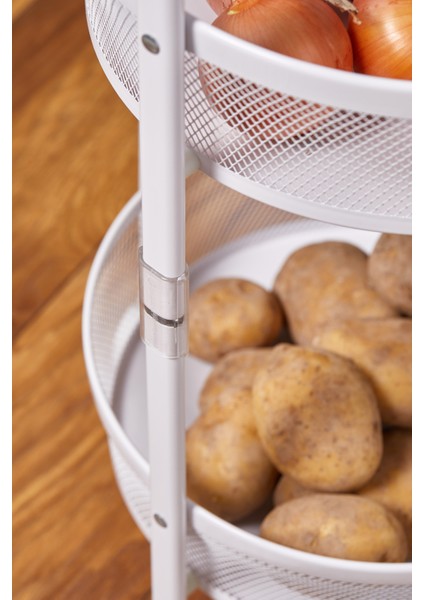 3 Katlı Pratik Katlanır Beyaz Renk Tekerlekli Patates Soğanlık - Çok Amaçlı 87,5cm Metal Organizer