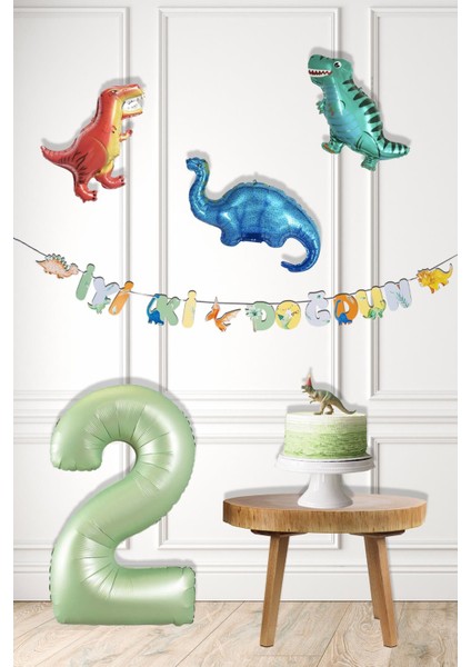 Dinazor Tema Doğum Günü Balon Süsleme Seti Bannerlı Yaş Balonlu Dinozor Balon Zincir Paketi