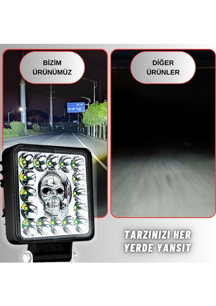 Off Road Rgb Kare Skull Tasarım Traktör Tır Kamyon Çakarlı Çalışma Lambası Ve Sis Farı 12-24V 7 Modlu Işık Tasarım modelleri