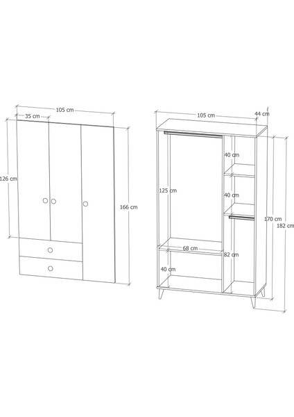 Opal 3 Kapaklı 2 Çekmeceli Gardırop