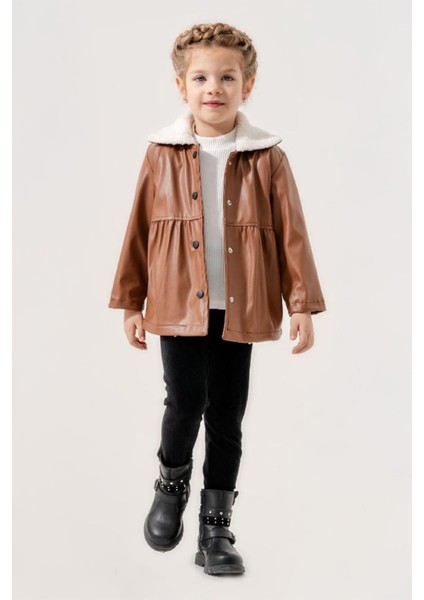 Içi Welsoft Deri Montlu Kız Çocuk takım - Kahve