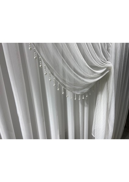 Moda Inci Perde,Çizgili Tek Toplama Boncuklu Kruvaze Perde fiyatları