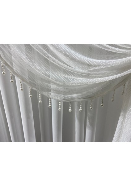 Moda Inci Perde,Çizgili Tek Toplama Boncuklu Kruvaze Perde modelleri