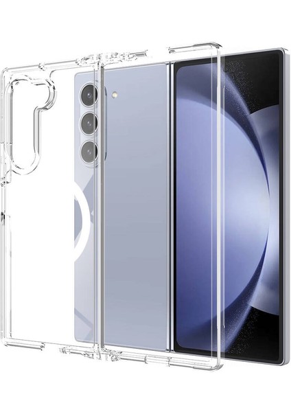 Samsung Galaxy Z Fold 6 Kılıf Magsafe Wireless Kablosuz Şarj Destekli Sert Şeffaf Darbe Emici Kapak (Embos)