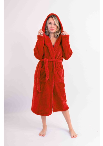 Uzun Kapüşonlu Kadın Wellsoft Peluş Sabahlık