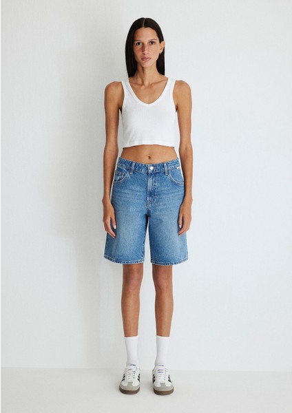 Melina Real Blue Indigo Mavisi Jean Şort 1410144-87086 fırsatları