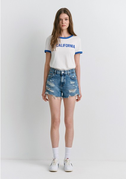 Tyra 90lar Gölgeli Indigo Mavisi Jean Şort 1410011-84398 modelleri