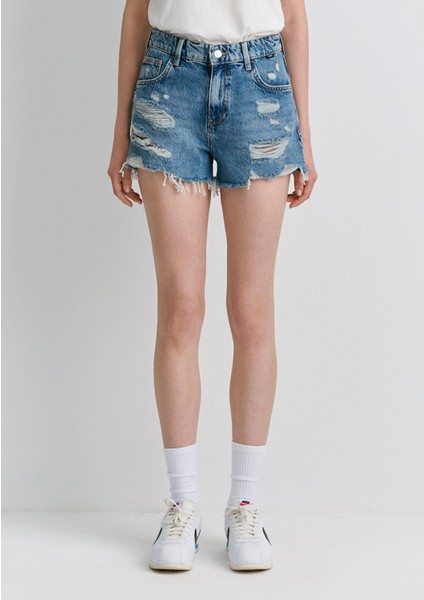 Tyra 90lar Gölgeli Indigo Mavisi Jean Şort 1410011-84398 fırsatları