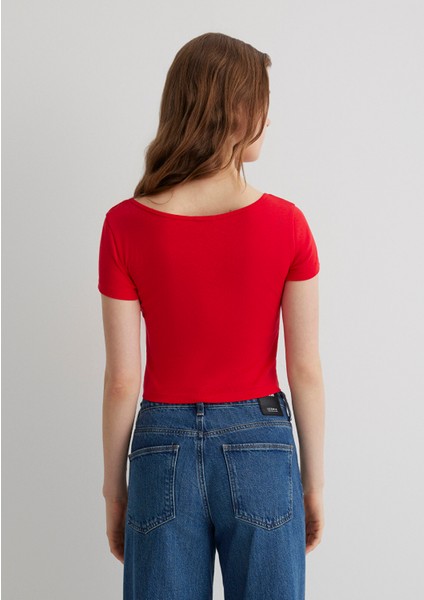 Kırmızı Basic Crop Tişört 1612374-70467 fırsatları