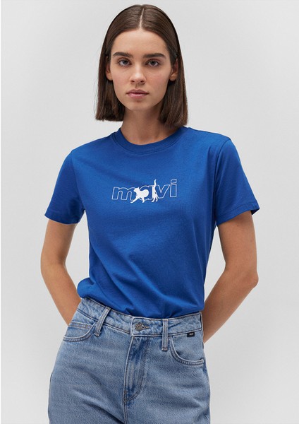 Kedi Logo Baskılı Mavi Tişört 1611478-32213