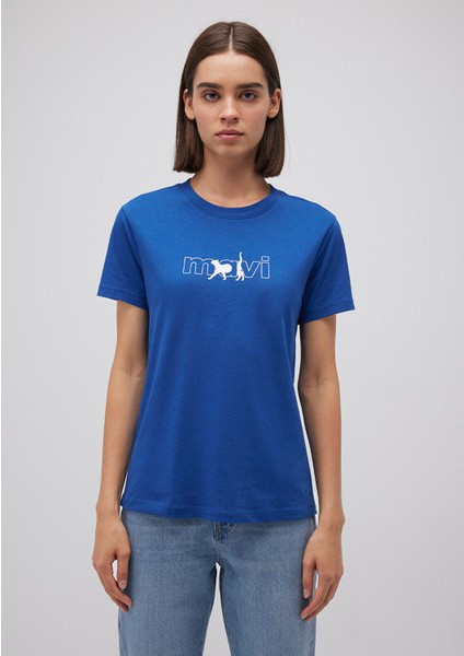 Kedi Logo Baskılı Mavi Tişört 1611478-32213