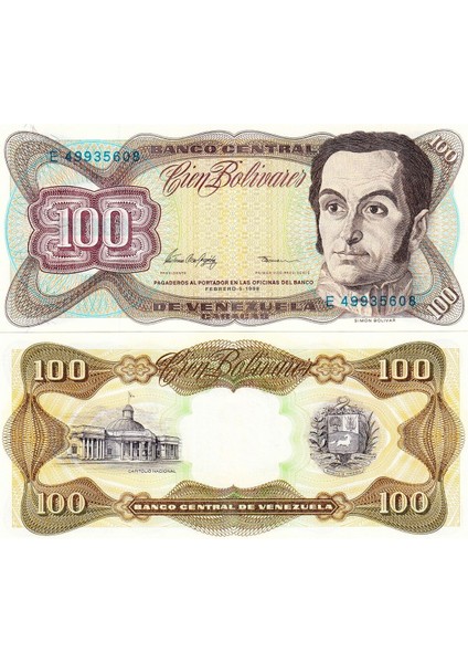 Venezuela 100 Bolivar 1998, P#66G, Çil, Eski Yabancı Kağıt Para
