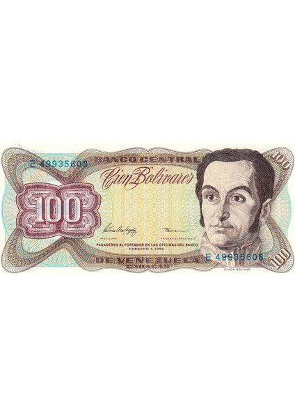 Venezuela 100 Bolivar 1998, P#66G, Çil, Eski Yabancı Kağıt Para fiyatları