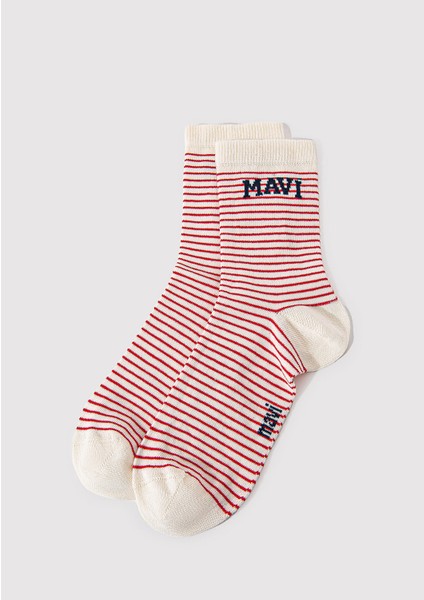 Mavi Logo Detaylı Çizgili Soket Çorap 1912754-84494