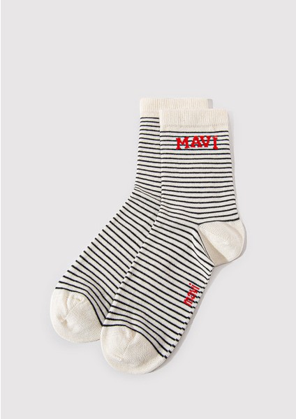 Mavi Logo Detaylı Siyah Çizgili Soket Çorap 1912754-70057