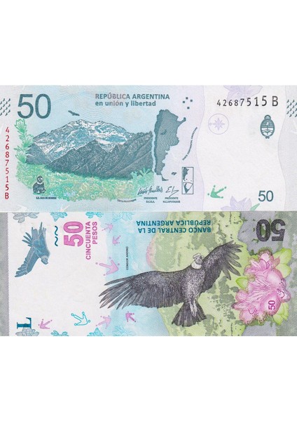Arjantin 50 Peso 2018, P#363(2), Çil, Eski Yabancı Kağıt Para