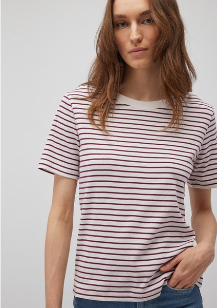 Bordo Çizgili Basic Tişört 1611653-88108