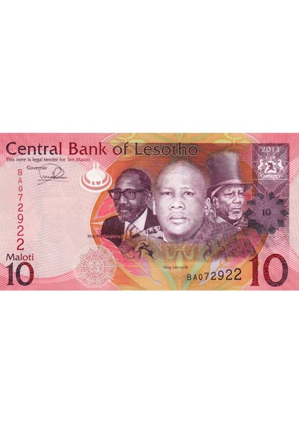 Lesotho 10 Maloti 2013, P#21B, Çil, Eski Yabancı Kağıt Para