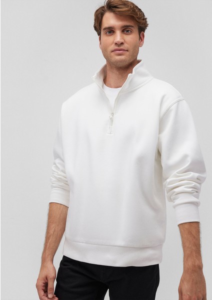 Yarı Fermuarlı Beyaz Basic Sweatshirt 0S10278-70057 fiyatları