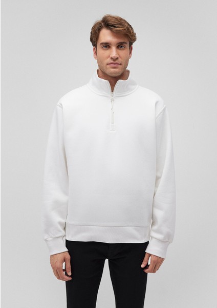 Yarı Fermuarlı Beyaz Basic Sweatshirt 0S10278-70057 modelleri
