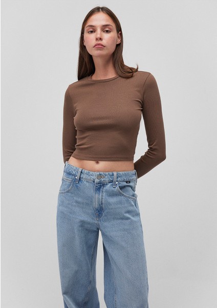 Uzun Kollu Kahverengi Crop Basic Tişört 1612822-81959 fiyatları