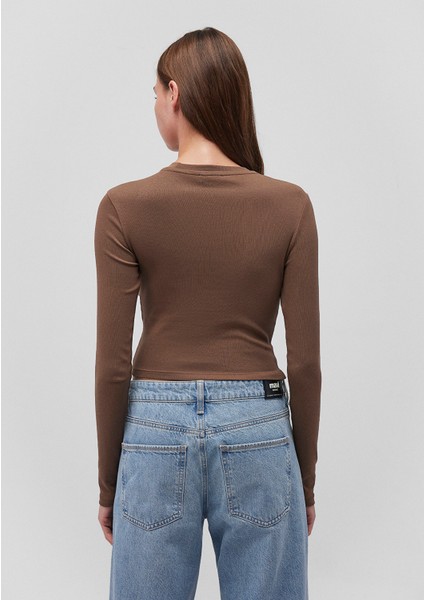 Uzun Kollu Kahverengi Crop Basic Tişört 1612822-81959 fırsatları