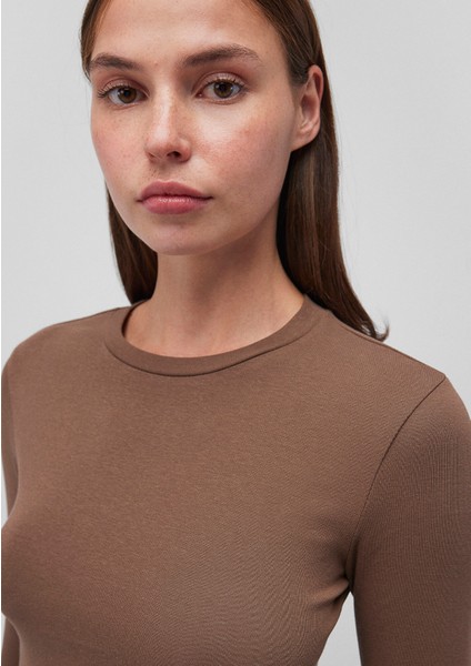 Uzun Kollu Kahverengi Crop Basic Tişört 1612822-81959 indirimleri